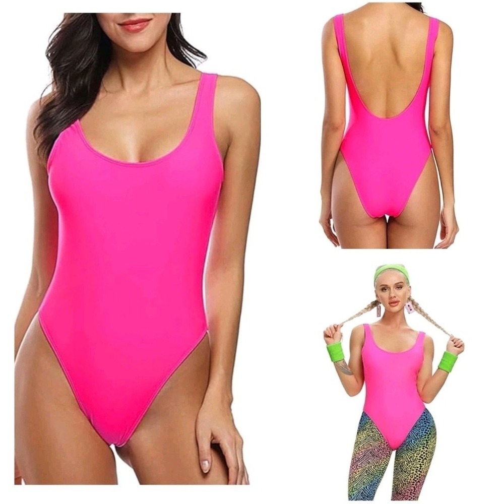 New MIAIULIA Hot Pink One Piece Swimsuit Large High Cut Low Back Padded L
